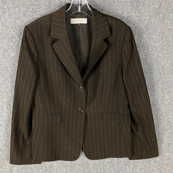 Tahari Blazer Suit Women's Size 16 Brown Striped Polyester Blend Adults - Picture 1 of 9